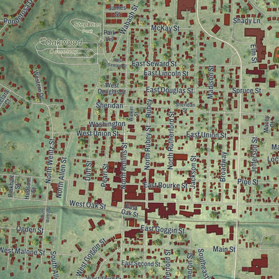 Close-up of the map of Macon, Missouri print showing street and building detail