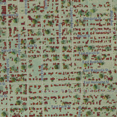 Close-up of the map of Freer, Texas print showing street and building detail