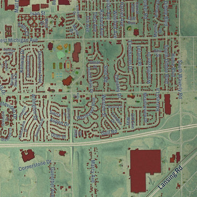 Close-up of the map of Delta, Michigan print showing street and building detail