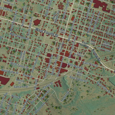 Close-up of the map of Cameron, Texas print showing street and building detail