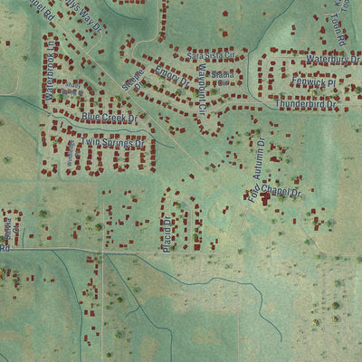 Close-up of the map of Harvest, Alabama print showing street and building detail