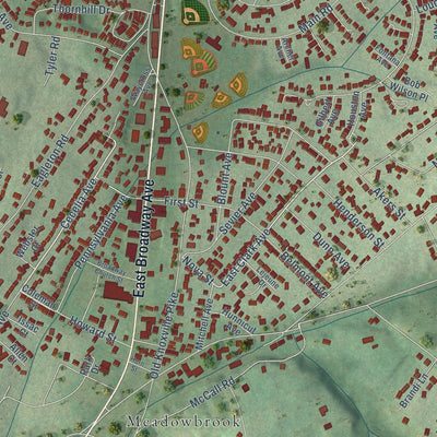 Close-up of the map of Eagleton Village, Tennessee print showing street and building detail