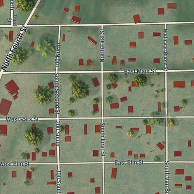 Close-up of the map of Browning, Missouri print showing street and building detail