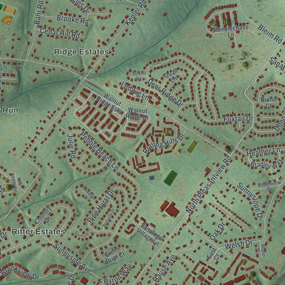 Close-up of the map of Lower Pottsgrove, Pennsylvania print showing street and building detail