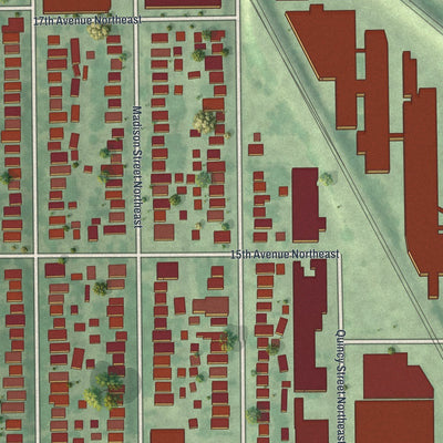 Close-up of the map of Logan Park, Minnesota print showing street and building detail