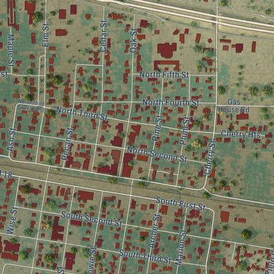 Close-up of the map of Clyde, Texas print showing street and building detail
