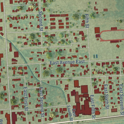 Close-up of the map of Hooks, Texas print showing street and building detail