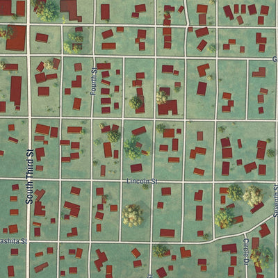 Close-up of the map of Sentinel, Oklahoma print showing street and building detail