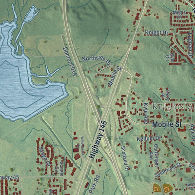 Close-up of the map of Saltillo, Mississippi print showing street and building detail
