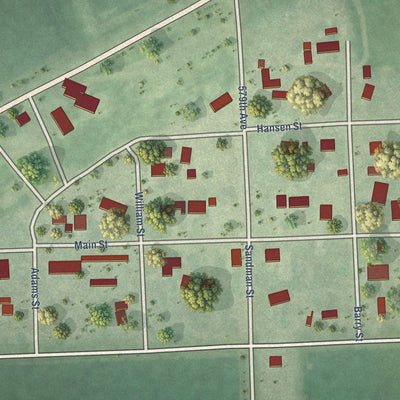 Close-up of the map of Harbine, Nebraska print showing street and building detail