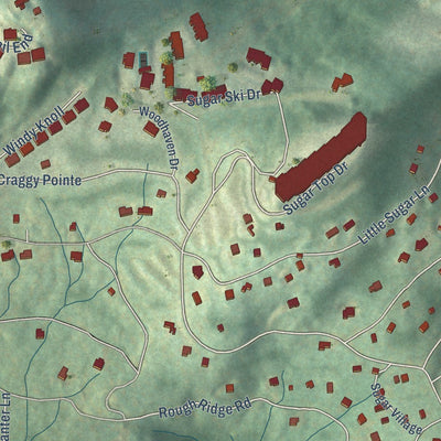 Close-up of the map of Sugar Mountain, North Carolina print showing street and building detail