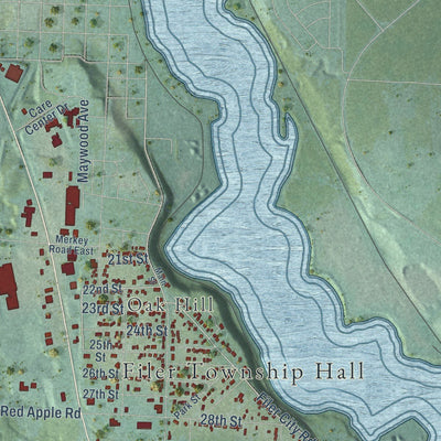 Close-up of the map of Filer, Michigan print showing street and building detail