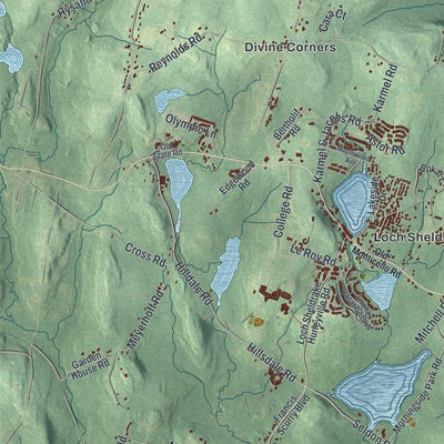 Close-up of the map of Fallsburg, New York print showing street and building detail