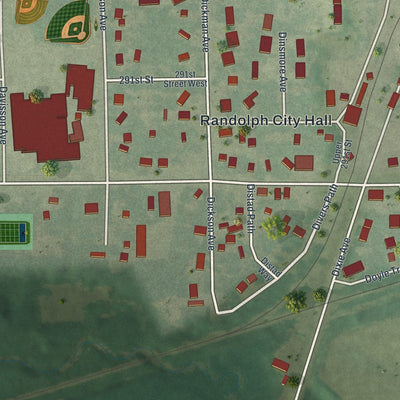 Close-up of the map of Randolph, Minnesota print showing street and building detail