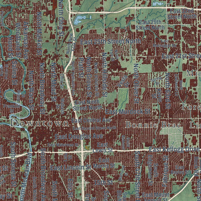 Close-up of the map of Wichita, Kansas print showing street and building detail