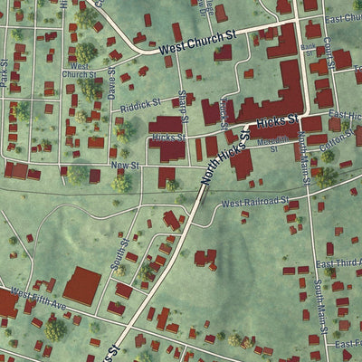 Close-up of the map of Lawrenceville, Virginia print showing street and building detail