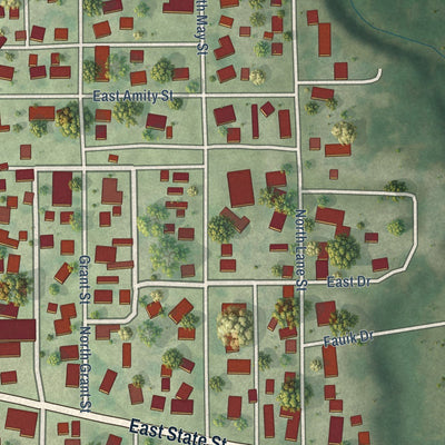 Close-up of the map of Potomac, Illinois print showing street and building detail