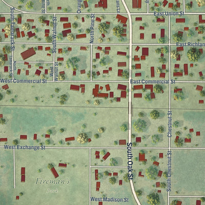 Close-up of the map of Lone Rock, Wisconsin print showing street and building detail