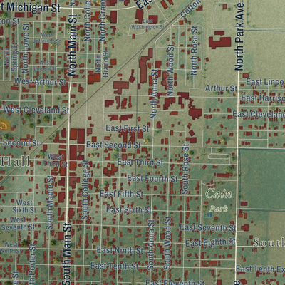 Close-up of the map of Stuttgart, Arkansas print showing street and building detail