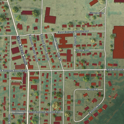 Close-up of the map of Pierz, Minnesota print showing street and building detail
