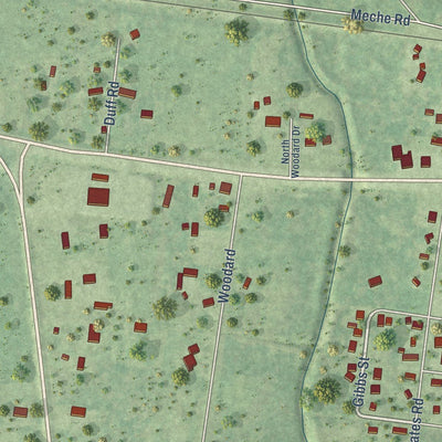 Close-up of the map of Devers, Texas print showing street and building detail