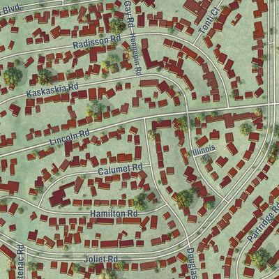 Close-up of the map of Marquette Heights, Illinois print showing street and building detail