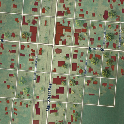 Close-up of the map of North, South Carolina print showing street and building detail