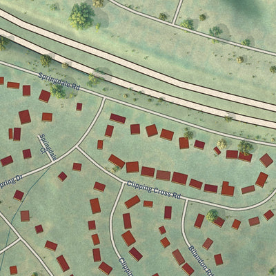 Close-up of the map of Green Spring, Kentucky print showing street and building detail