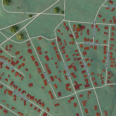Close-up of the map of Banner Hill, Tennessee print showing street and building detail