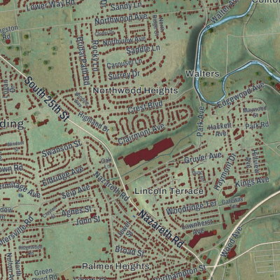 Close-up of the map of Palmer, Pennsylvania print showing street and building detail
