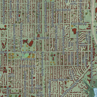 Close-up of the map of Bloomington, Minnesota print showing street and building detail