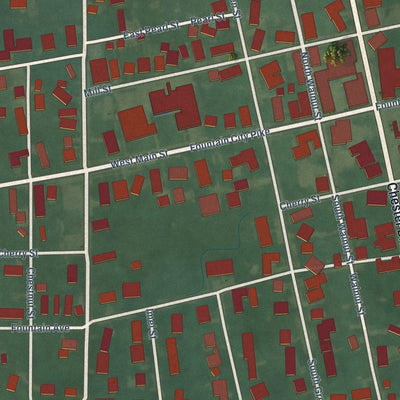 Close-up of the map of Fountain City, Indiana print showing street and building detail