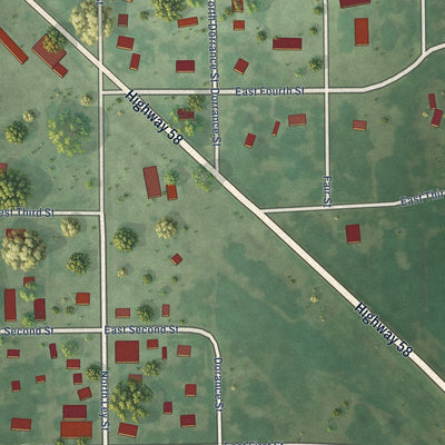 Close-up of the map of Rockville, Nebraska print showing street and building detail