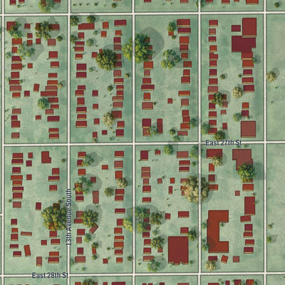 Close-up of the map of Midtown Phillips, Minnesota print showing street and building detail