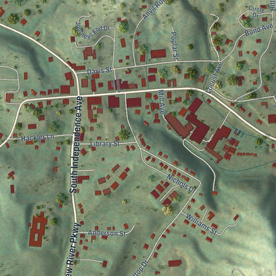 Close-up of the map of Independence, Virginia print showing street and building detail
