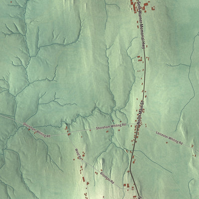 Close-up of the map of Whiting, Vermont print showing streets and neighborhoods