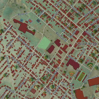 Close-up of the map of Old Forge, Pennsylvania print showing street and building detail