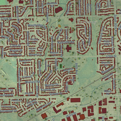Close-up of the map of Tinley Park, Illinois print showing street and building detail