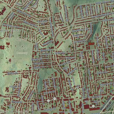 Close-up of the map of New Britain, Connecticut print showing street and building detail