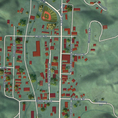 Close-up of the map of Pierce, Idaho print showing street and building detail
