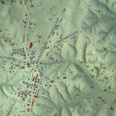 Close-up of the map of Vanleer, Tennessee print showing street and building detail