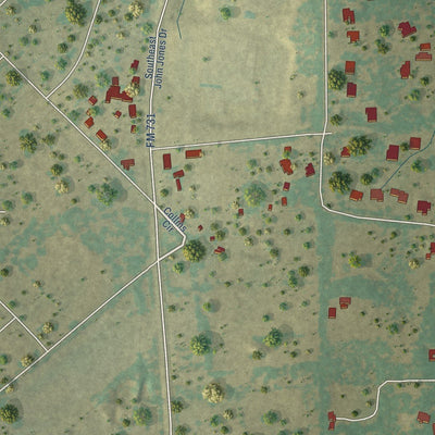 Close-up of the map of Cross Timber, Texas print showing street and building detail