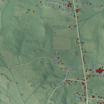 Close-up of the map of Clarksburg, Tennessee print showing street and building detail