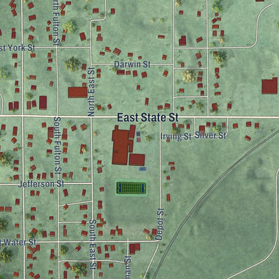 Close-up of the map of Cassopolis, Michigan print showing street and building detail