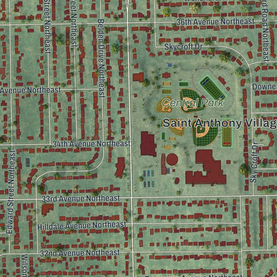 Close-up of the map of St. Anthony, Hennepin County, Minnesota print showing street and building detail