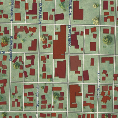 Close-up of the map of Palestine, Illinois print showing street and building detail