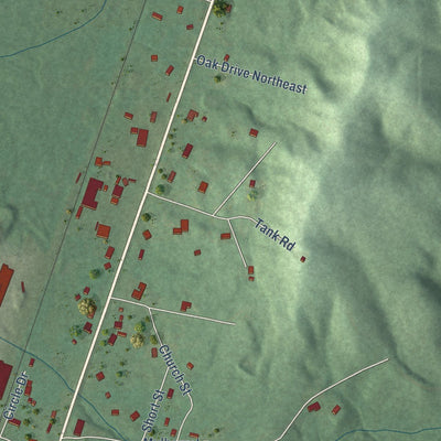 Close-up of the map of Belk, Alabama print showing street and building detail