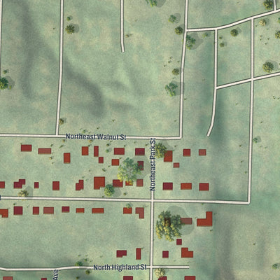 Close-up of the map of Avondale, Missouri print showing street and building detail