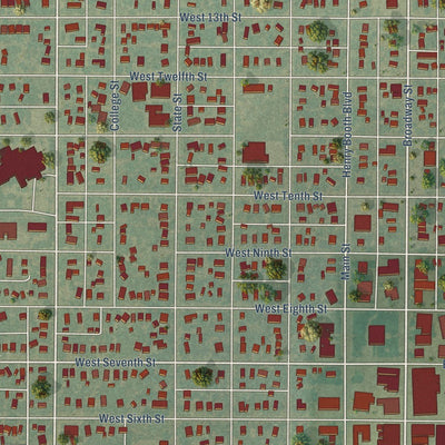 Close-up of the map of Larned, Kansas print showing street and building detail