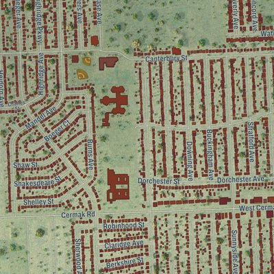 Close-up of the map of Westchester, Illinois print showing street and building detail